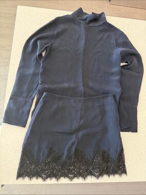 Renggli navy silk skirt and turtleneck set